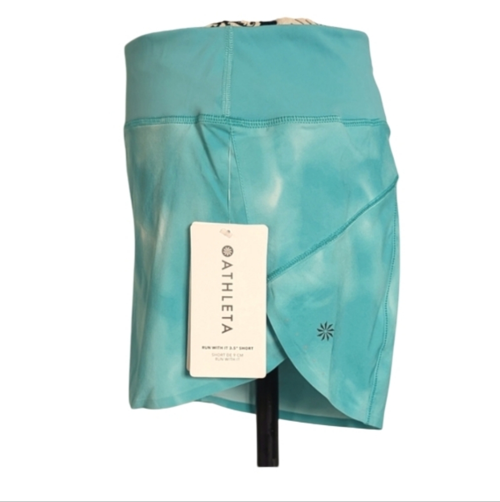 ATHLETA | Women's Turquoise Run With It 3.5 Acid Wash Mid-Rise Shorts - Picture 2 of 4